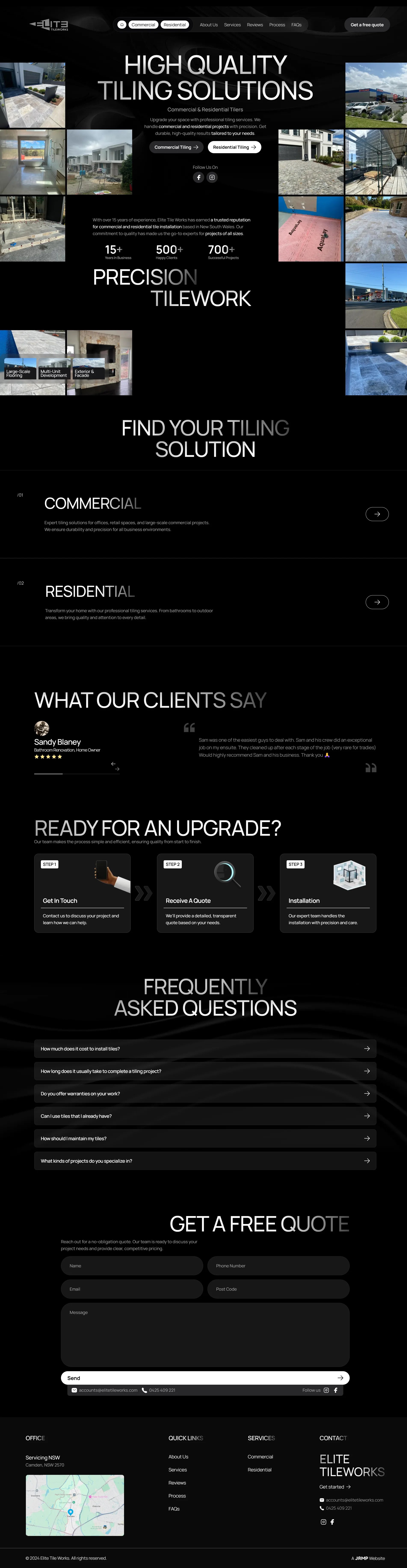 Landing page of elitetileworks.com.au