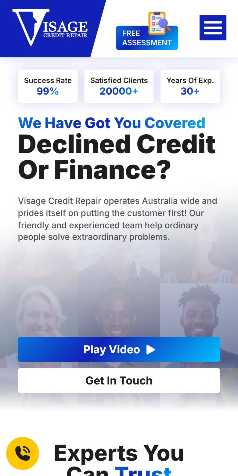Landing page of visagecreditrepair.com.au