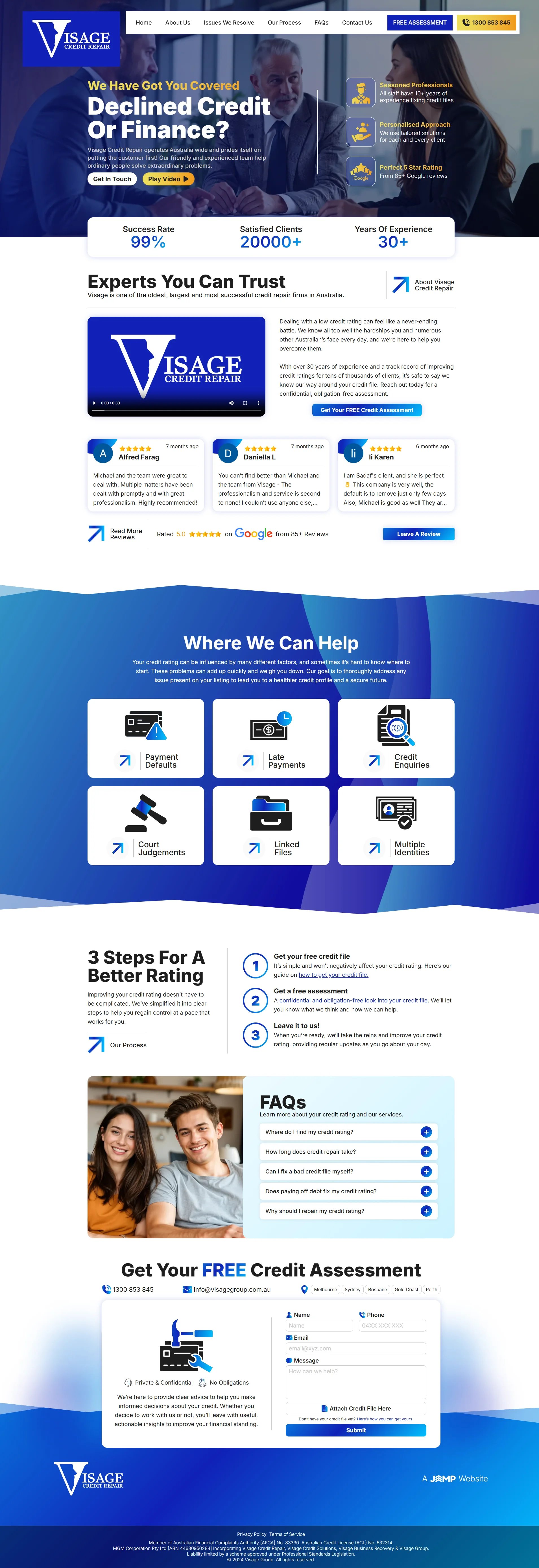 Landing page of visagecreditrepair.com.au